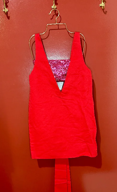 Staud Red Pink Bandeau Bow Dress M