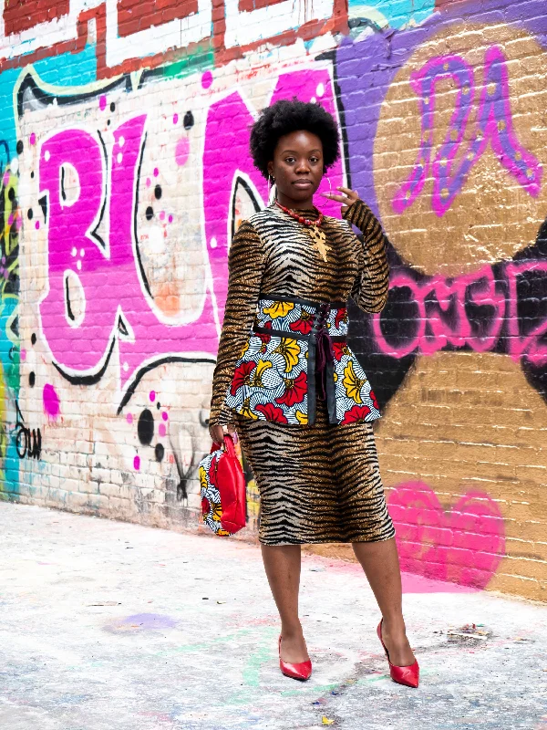 Stretch long sleeve tiger dress with back zipper sz XL