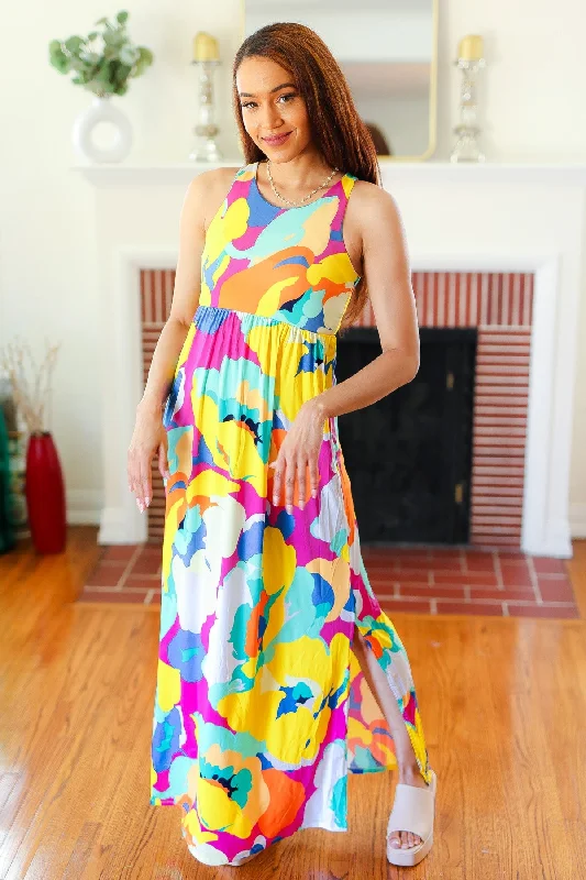 Fuchsia/Mint Abstract Floral Maxi Dress