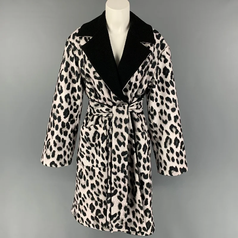 ALICE + OLIVIA Size XS/S Black White Animal Print Polyester Reversible Coat Tweed Herringbone Houndstooth