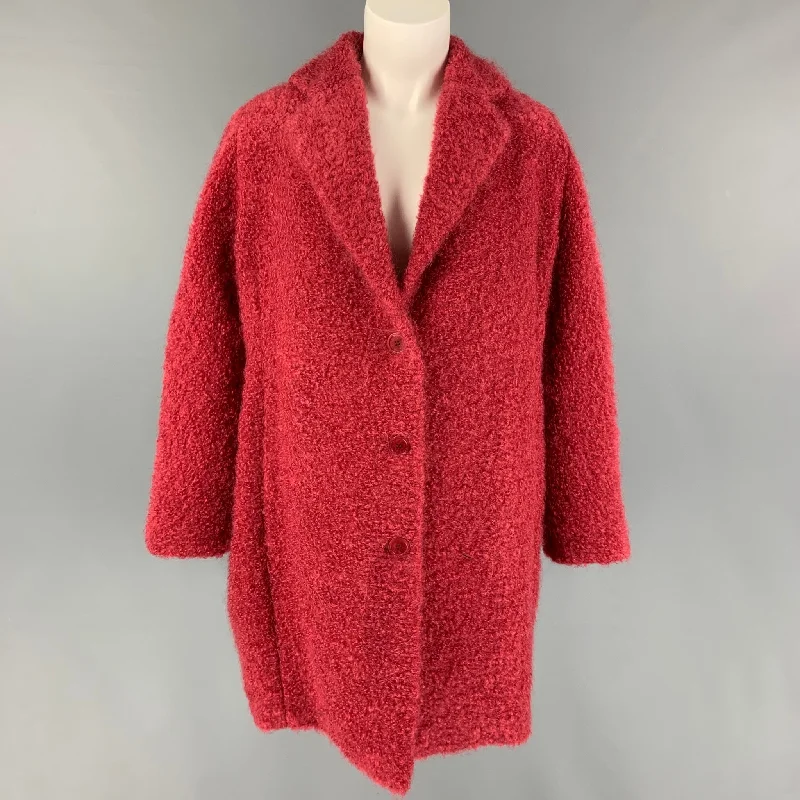 AMINA RUBINACCI Size 4 Raspberry Textured Mohair Wool Notch Lapel Coat Houndstooth Coat Plaid Coat Tartan Coat