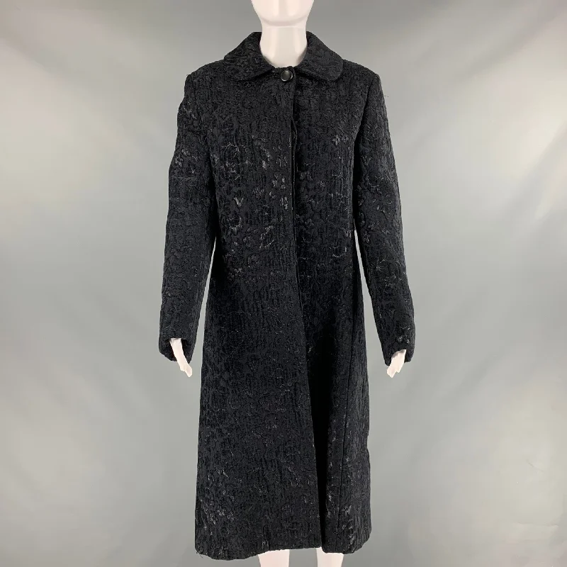 CINZIA ROCCA Size 6 Black Viscose Blend Jacquard Coat Bomber Denim Leather
