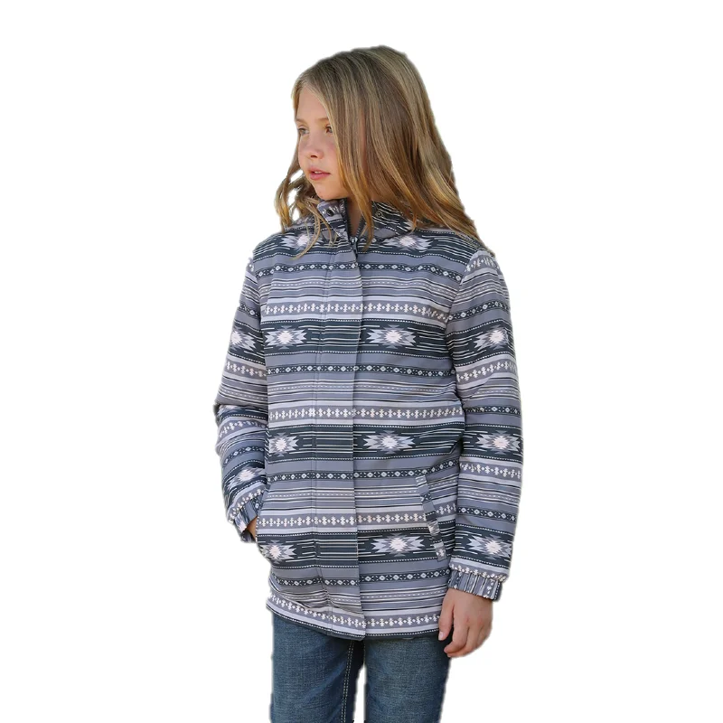 Cruel Denim® Girls Grey Aztec Printed Jacket CWJ8680001 Suede Faux Fur Shearling