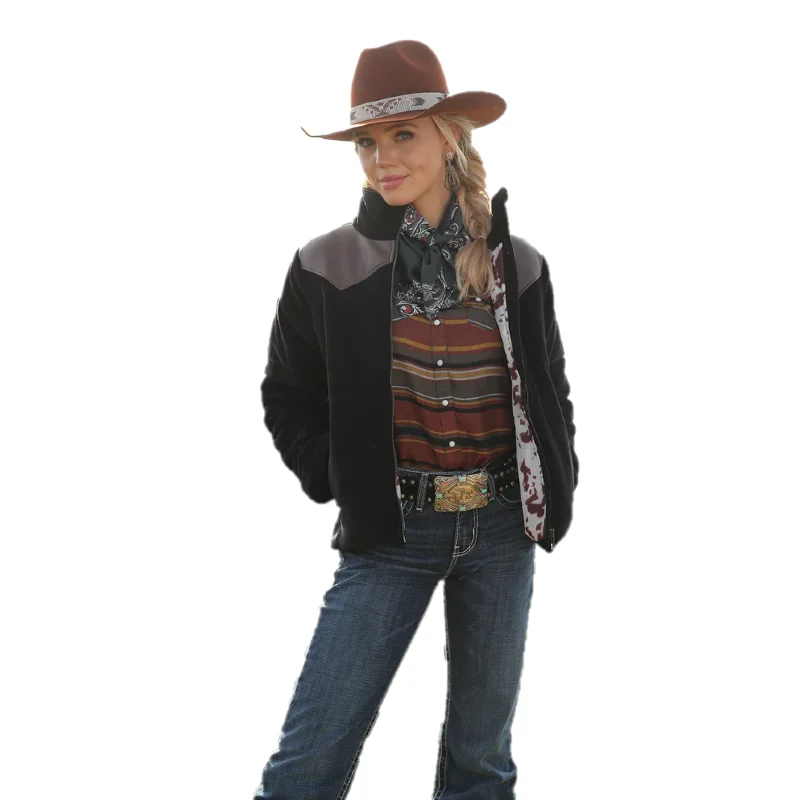 Cruel Denim® Ladies Black Puffer Full Zip Jacket CWJ7404001 Appliqued Beaded Sequined