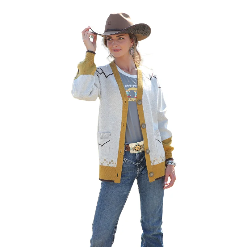 Cruel Denim® Ladies Cream Rodeo Horse Cardigan Sweater CWK7409001 Suede Jacket Faux Fur Jacket Puffer Jacket