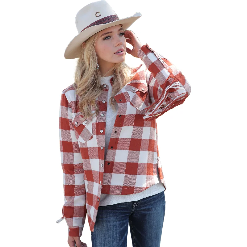 Cruel Denim® Ladies Orange Fringe Plaid Shirt Jacket CWJ7407001 Hooded Jacket Zipper Jacket Button Jacket