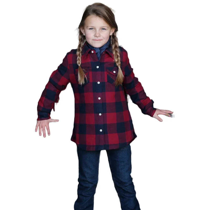 Cruel Denim® Youth Girl's Navy Plaid Fringed Shirt Jacket CWJ8700001 Off-the-Shoulder Jacket Double-Breasted Coat Single-Breasted Coat