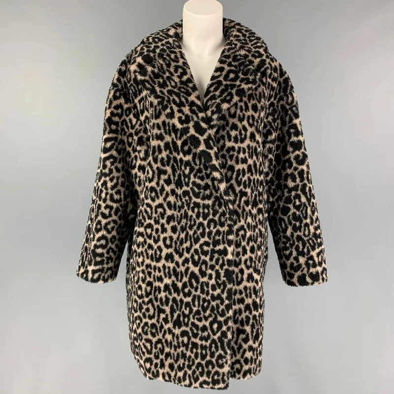 HARRIS WHARF LONDON Size 4 Black Grey Animal Print Wool Polyester Coat Down Puffer Quilted
