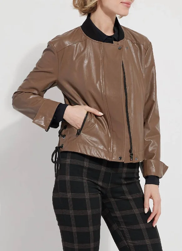 Kellie Bomber Moto Jacket In Cold Chestnut