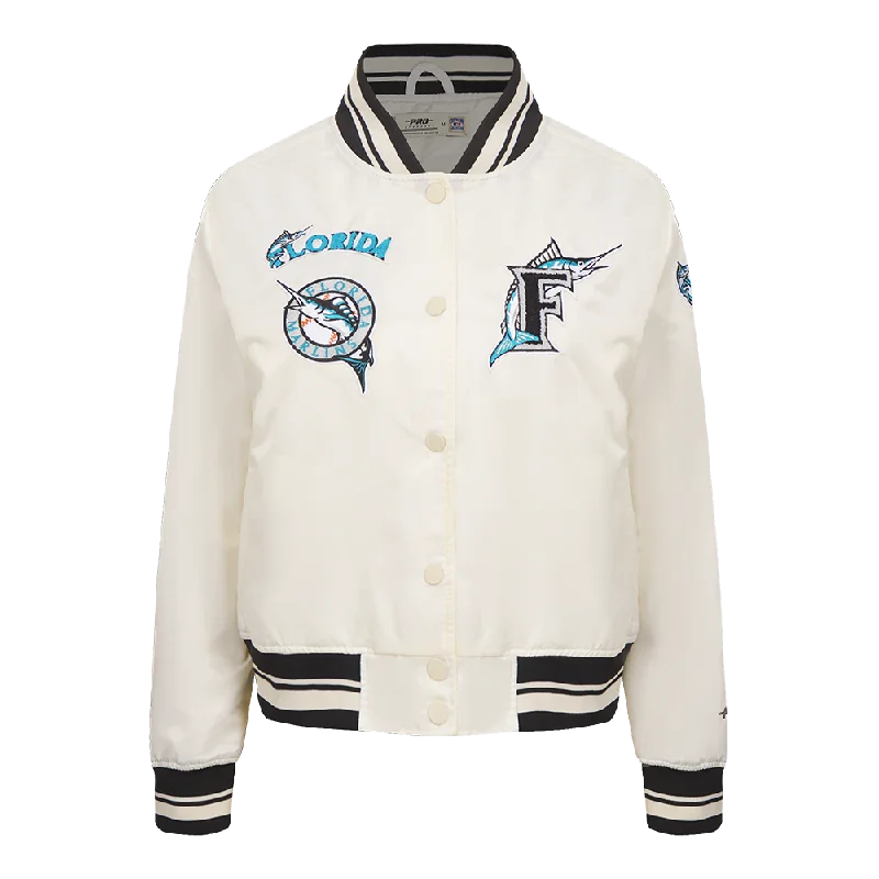 MLB FLORIDA MARLINS RETRO CLASSIC WOMEN'S RIB SATIN JACKET (EGGSHELL/ BLACK)