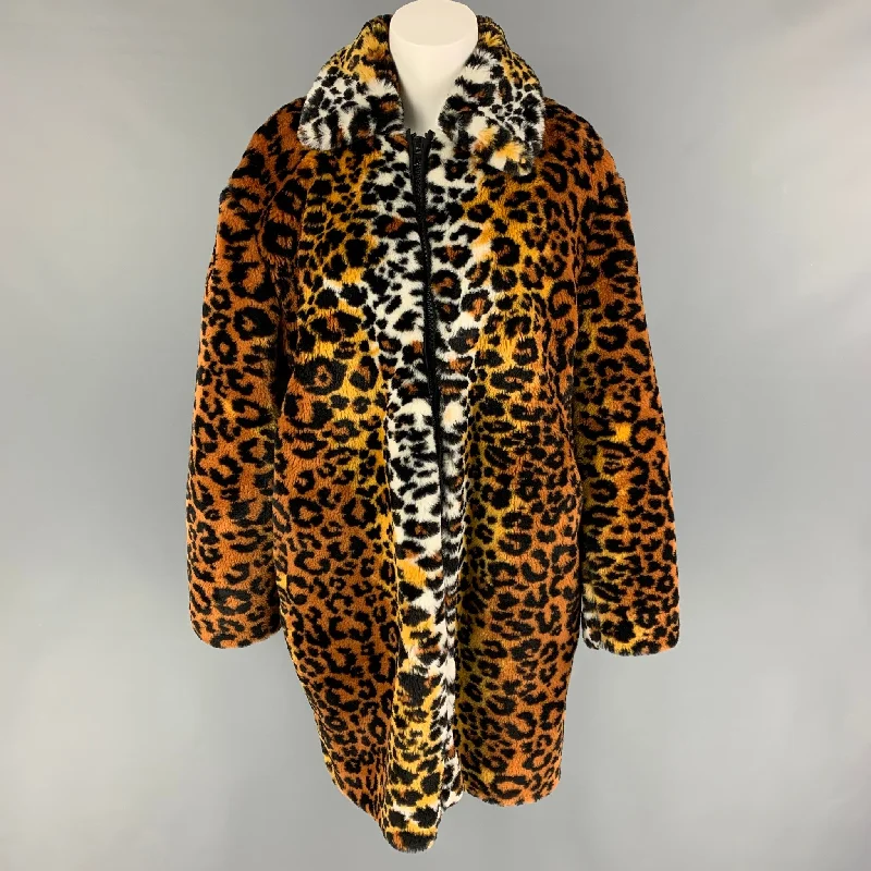 MOSCHINO Size M Brown Black White Modacrylic Blend Animal Print Coat