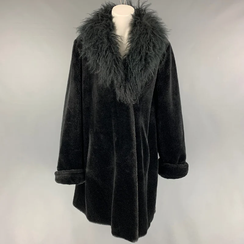 NEIMAN MARCUS Size M Black Modacrylic Faux Fur Notch Lapel Coat Stole Shawl Scarf