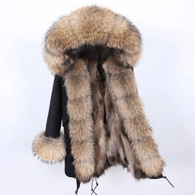 Thick and Warm Women's Winter Jacket with Real Fur in Collar Hood and Sleeves