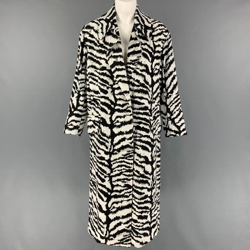 VICTOR ALFARO Size XS Black White Animal Print Polyester Belted Coat Striped Polka Dot Solid