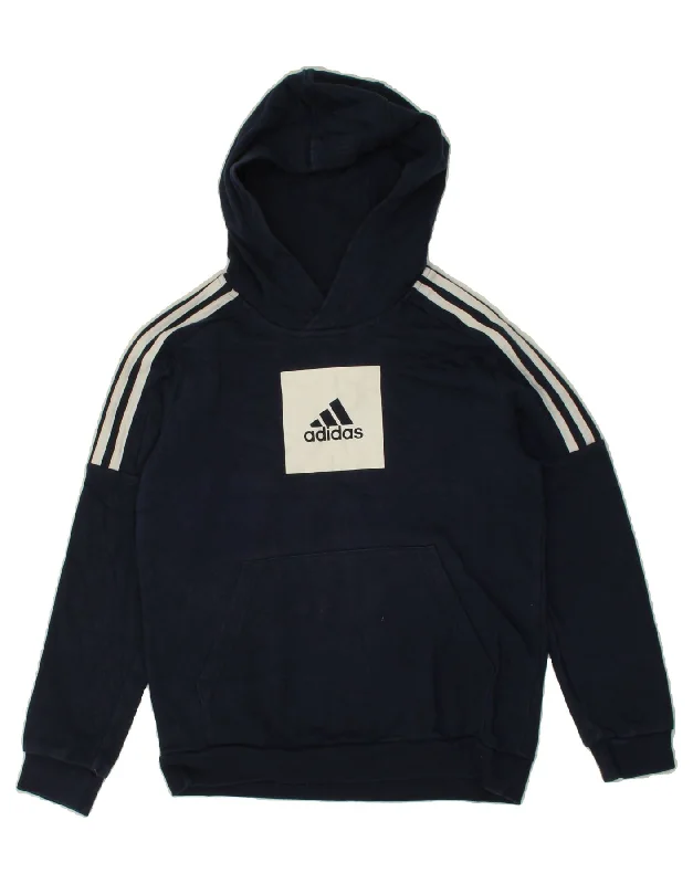 ADIDAS Boys Graphic Hoodie Jumper 11-12 Years Navy Blue Cotton