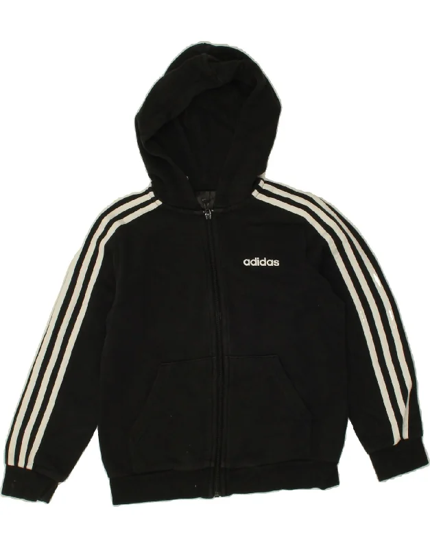 ADIDAS Boys Zip Hoodie Sweater 8-9 Years Black Cotton