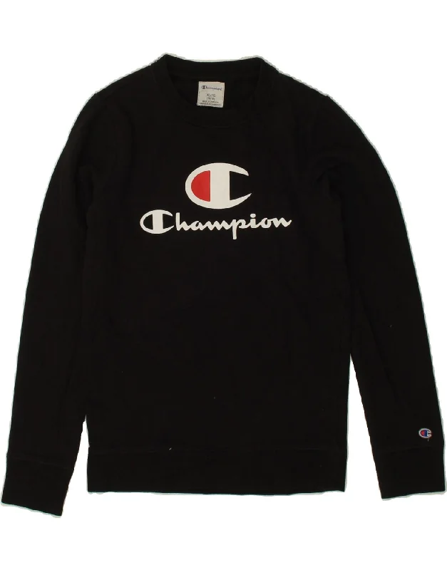 CHAMPION Boys Graphic Sweatshirt Jumper 14-15 Years XL Black Cotton