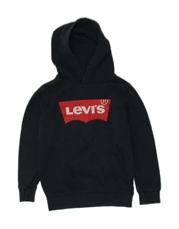 LEVI'S Girls Graphic Hoodie Jumper 9-10 Years Medium Navy Blue Cotton