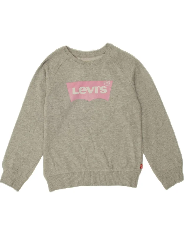 LEVI'S Girls Graphic Sweatshirt Jumper 10-11 Years Large Grey Cotton