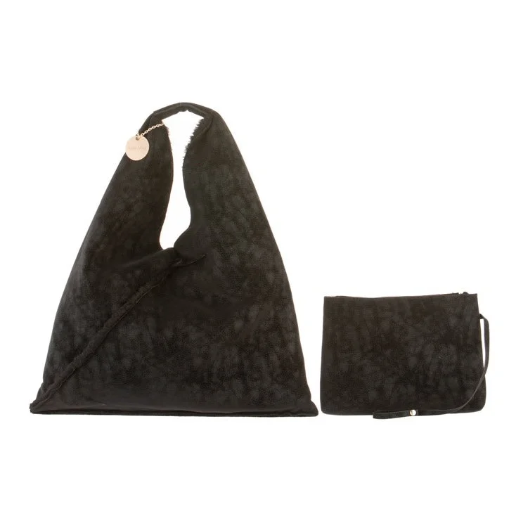 Faux Sheepskin Slouch Bag in Dark Grey