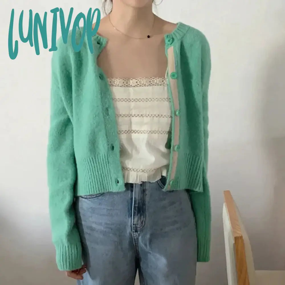 Lunivop Spring and Autumn New Korean Chic Mint Green Sweater Women's Single breasted Knitted Cardigan Coat Top Women